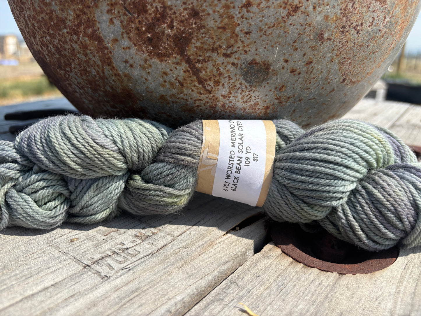 Natural Dyed Yarn Black Bean Solar Dyed 4 Ply Worsted Merino 190 yds