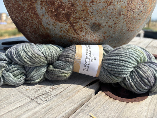 Natural Dyed Yarn Black Bean Solar Dyed 4 Ply Worsted Merino 190 yds