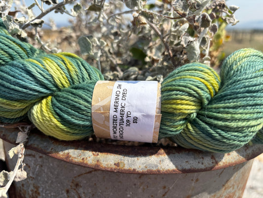Natural Dyed Yarn Tumeric/Indigo Dyed 4 Ply Worsted Merino 109yds