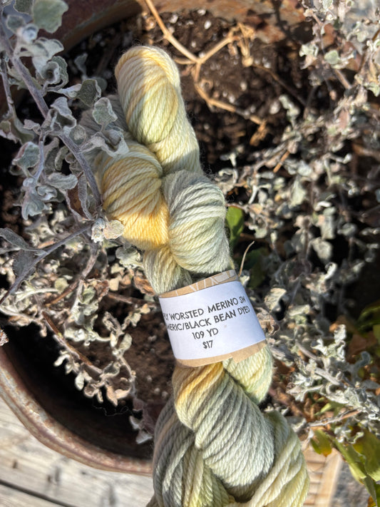 Natural Dyed Yarn Tumeric/Black Bean Dyed 4ply Worsted Merino 109yds